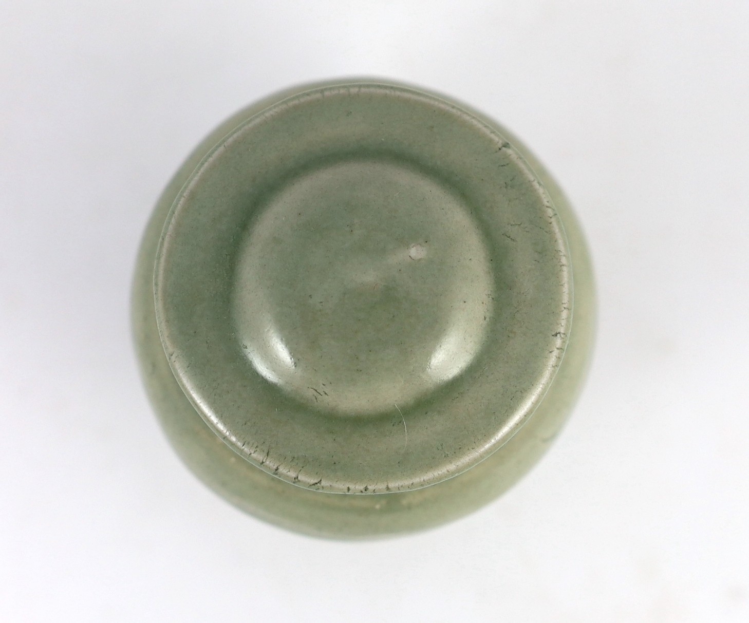 A Chinese celadon small baluster jar and cover, Southern Song dynasty or later, 8cm high